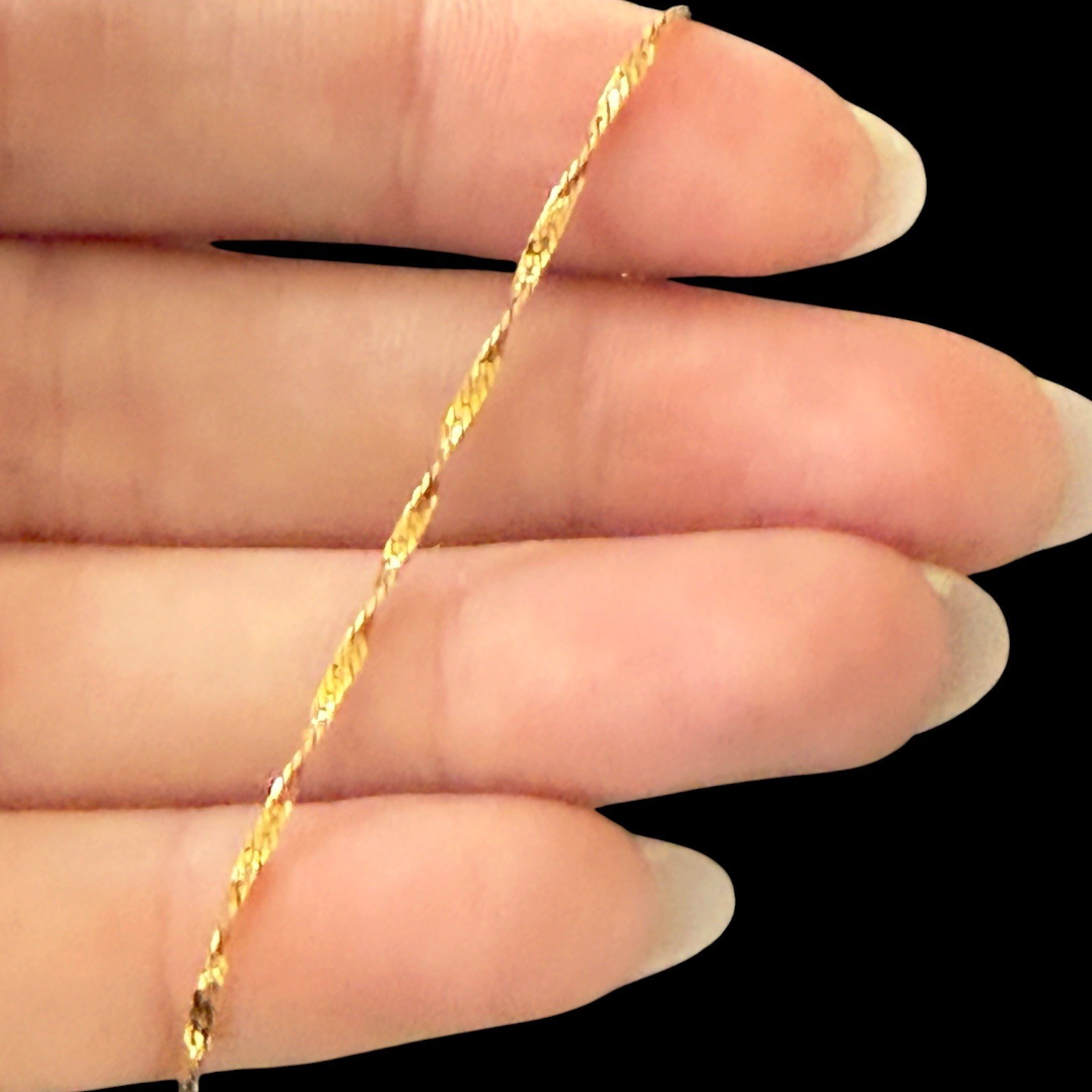 14K Yellow Gold Flat Braided Twisted Herringbone Link Chain Bracelet 5.5”, 0.78G