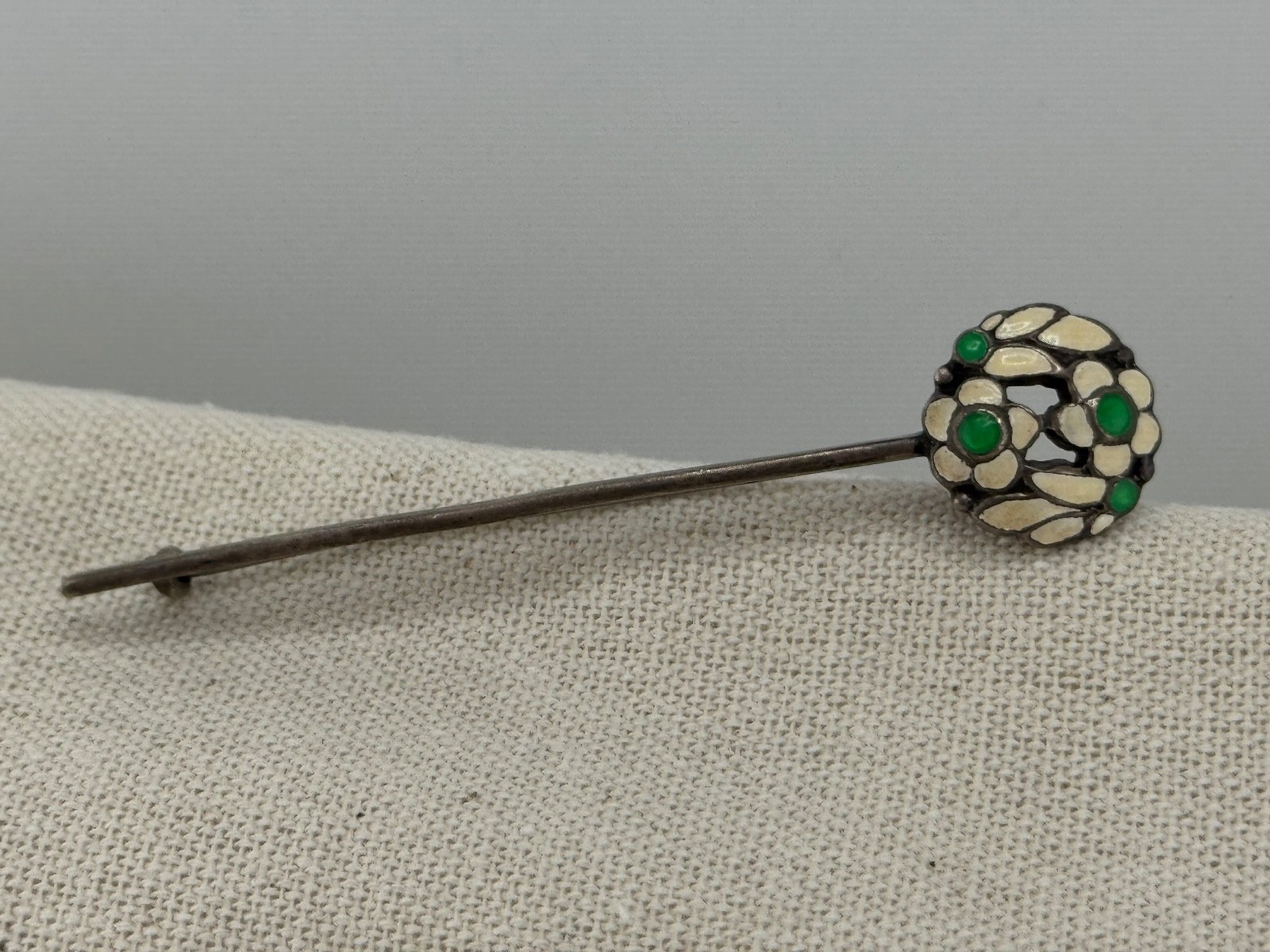 Vintage Bernard Instone Unsigned Sterling Silver Enamel Flower Bar Brooch