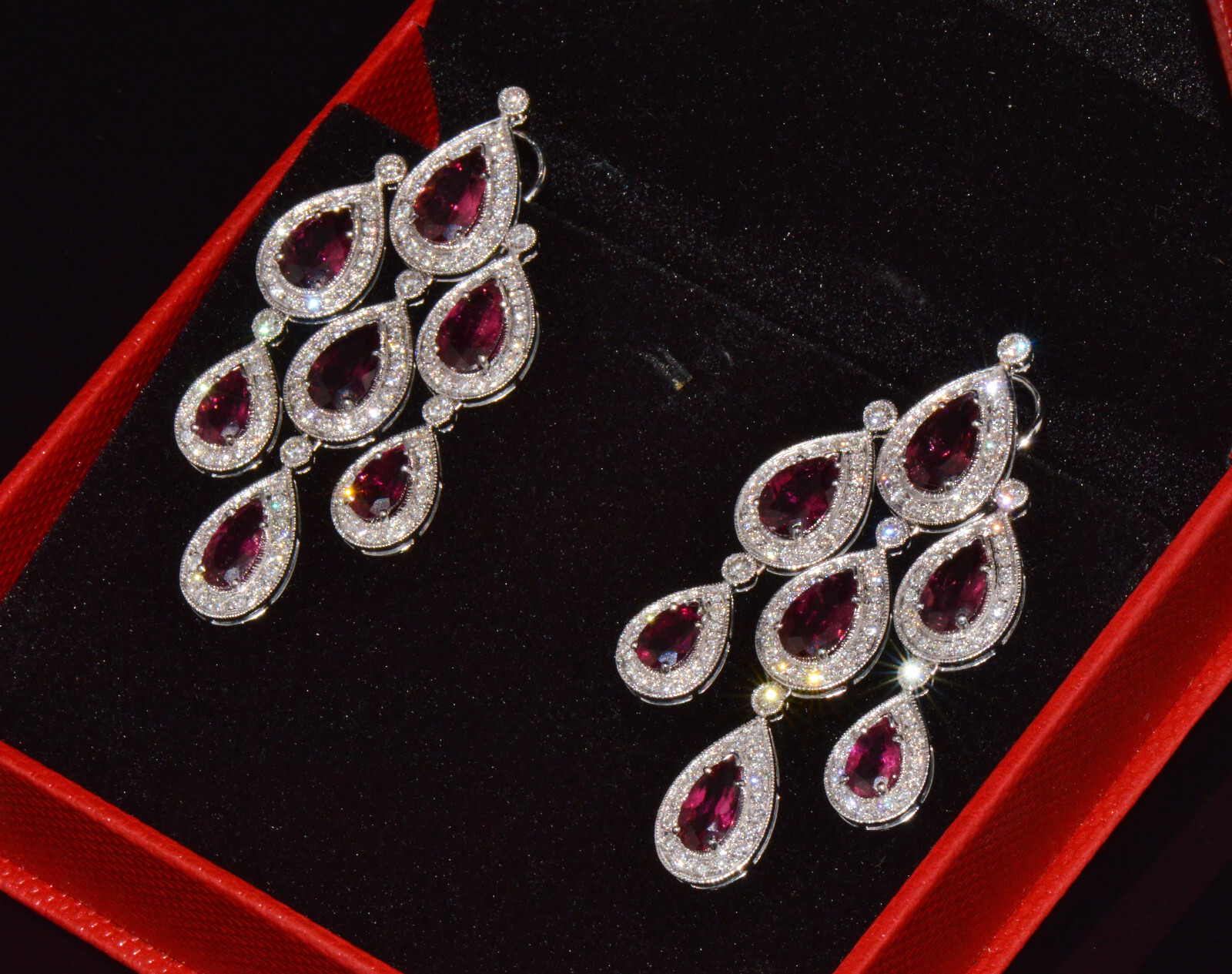 Certified Natural 23.53Cts Diamond Tourmaline 18K Solid Gold Chandelier Earrings