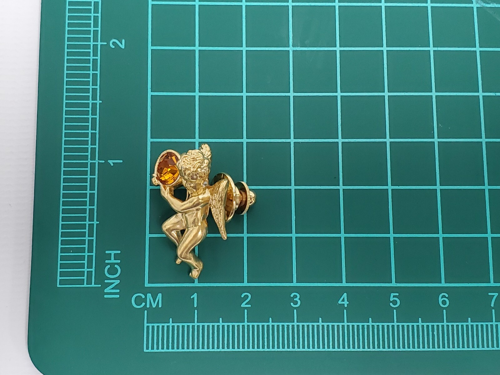 Vintage 1996 Avon Cherub Angel Lapel Pin Gold Tone Yellow November Birthstone