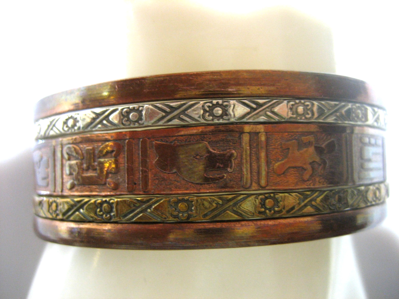 VINTAGE SOUTHWESTERN COPPER BRASS SILVER WIDE CUFF BRACELET