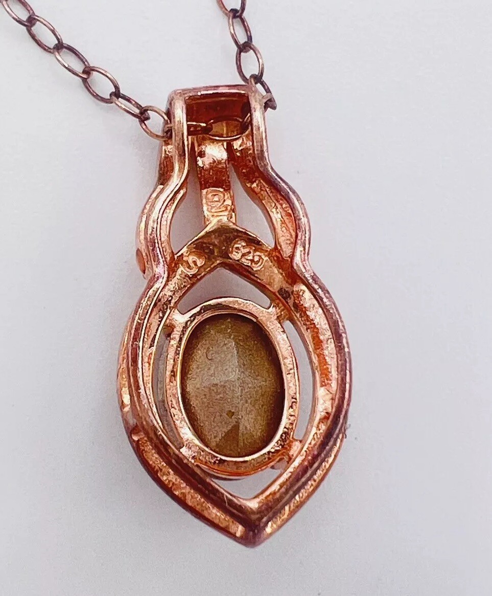 Vintage Rose Gold Tone Sterling Silver Purple Crystal Pendant Necklace