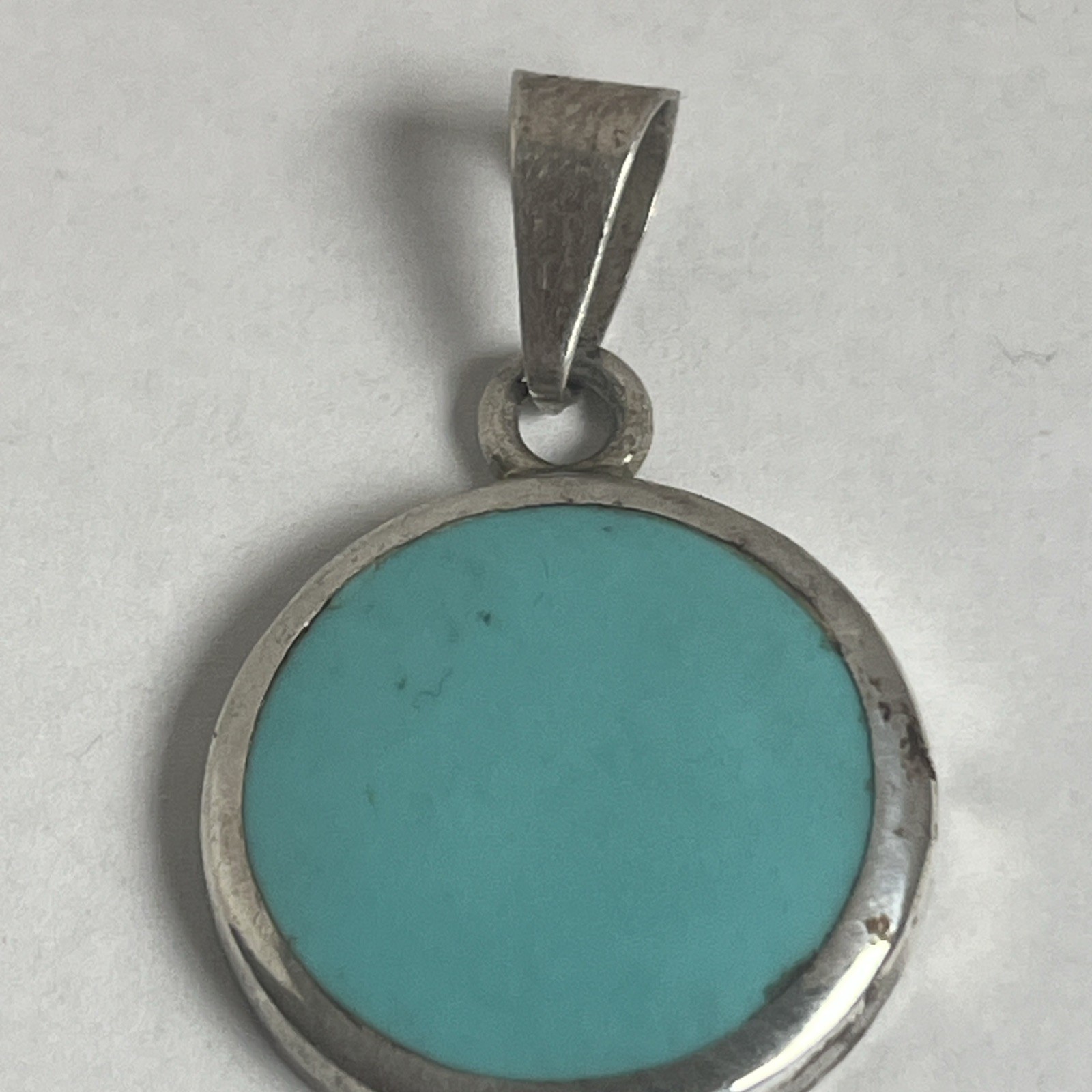 Vintage Sterling Silver ATI Mexico Turquoise Slide Pendant