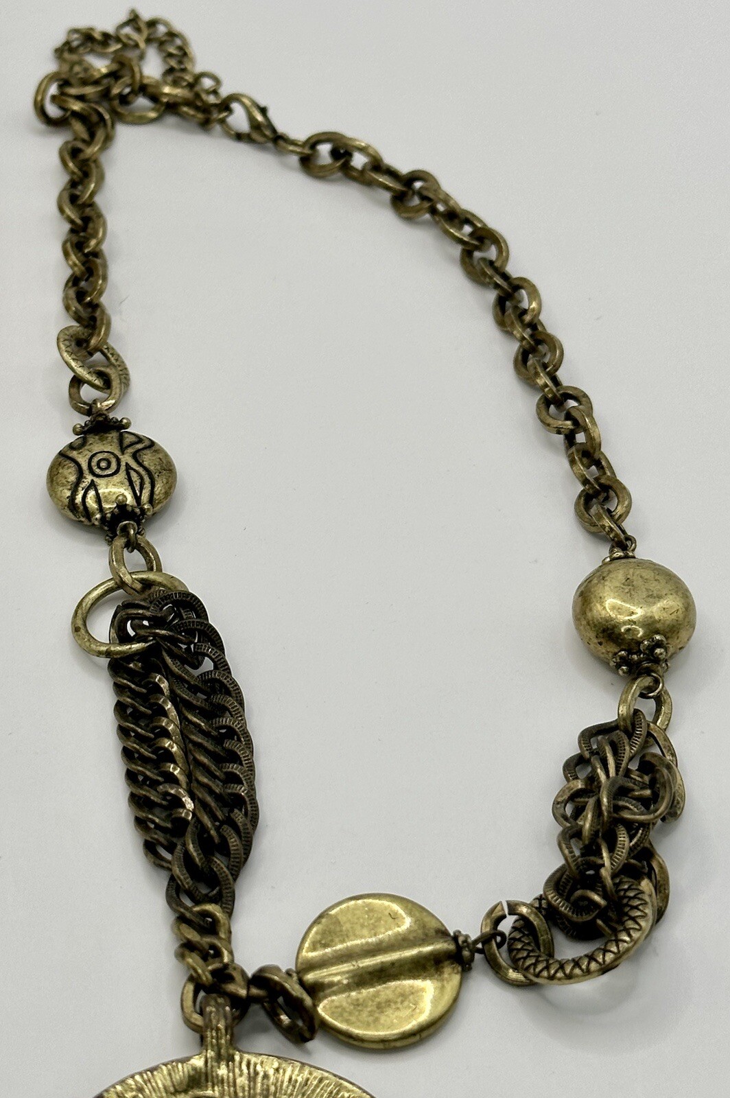 CG Antique Gold Tone Necklace With Brown Acrylic Beaded Pendant 20 Inches.