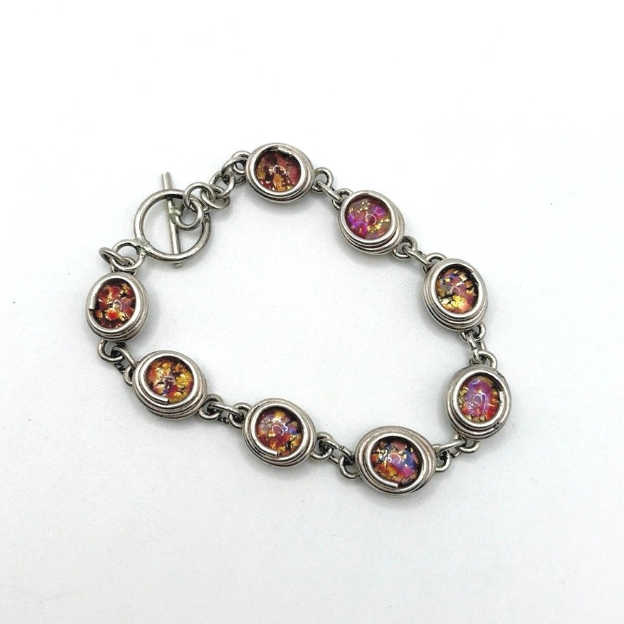 Sterling Silver Wired Bracelet and Colorful Glass Stones 7”