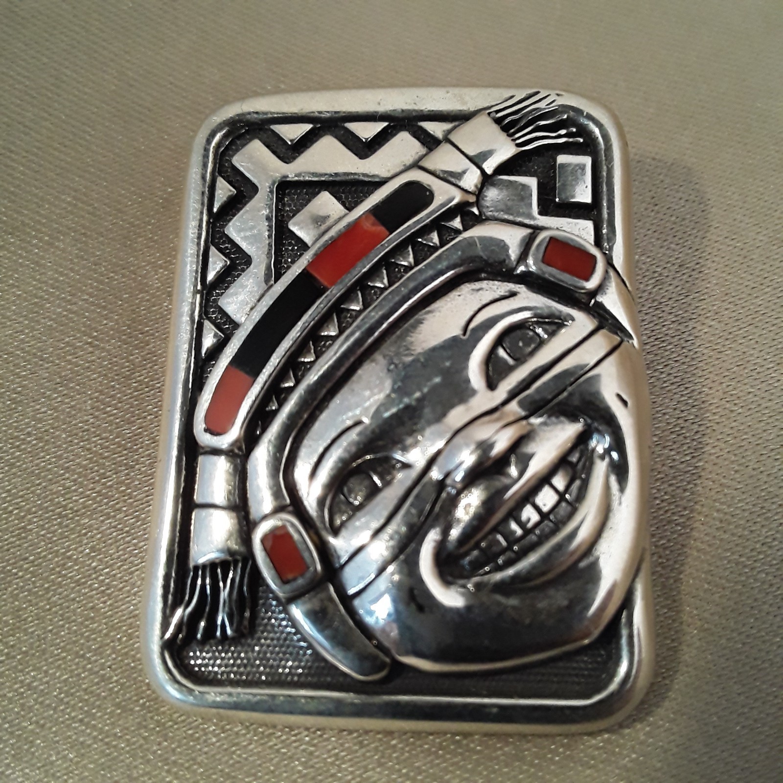Kathleen Wall Sterling Silver 925 Coral Pendant Pueblo Southwestern Inlay