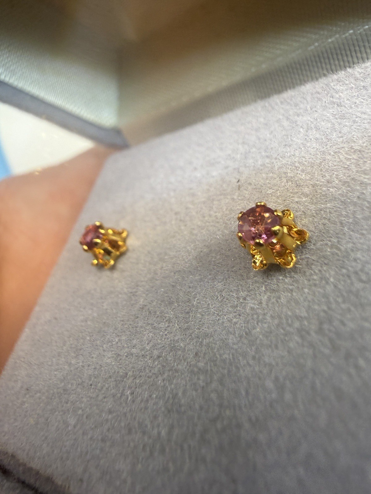 Vintage Estate Pink Sapphire Ruby Gold Tone Studs