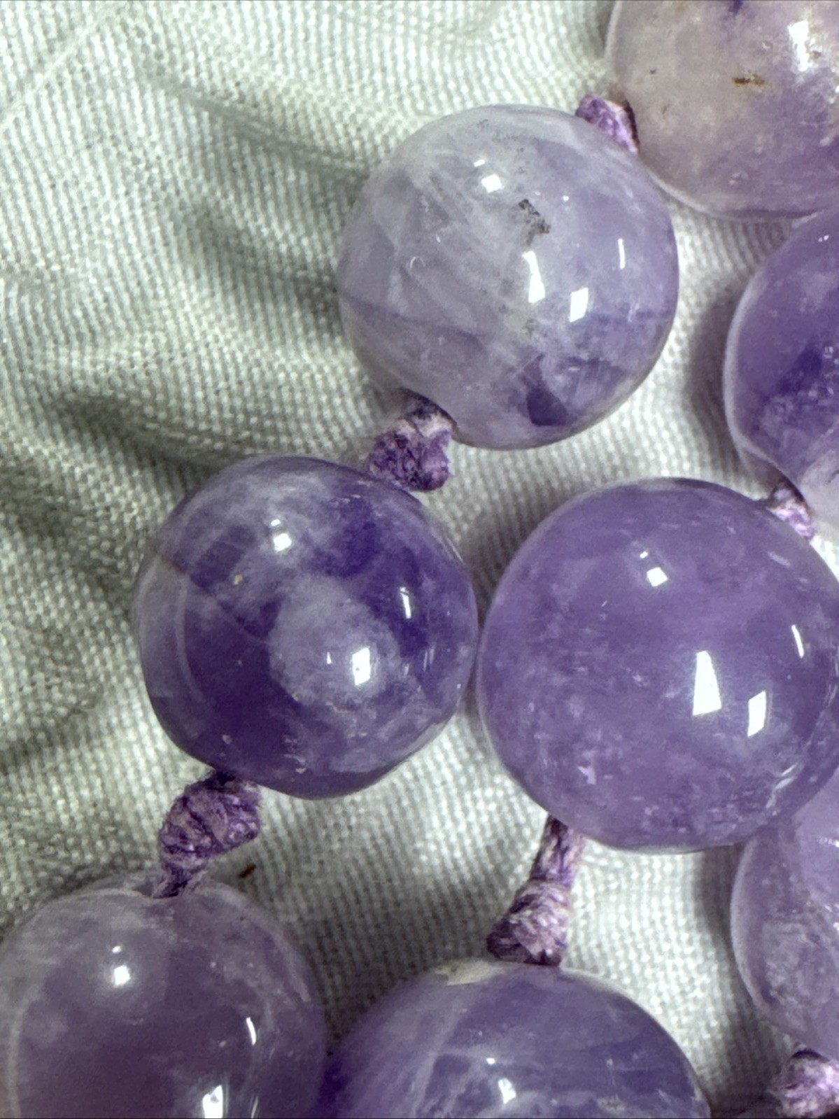 Vintage Natural Amethyst Smooth Polished Round Lavender-Purple 35”Necklace 101 G