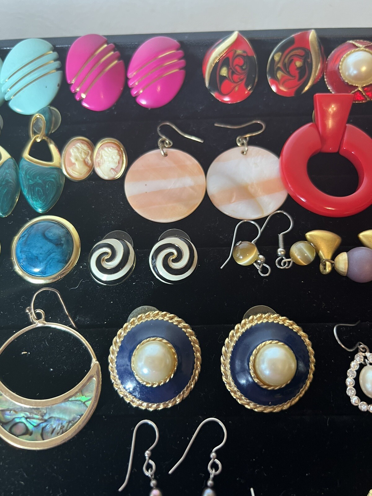 Lot Of Vintage Fashion Earrings 47 Pairs Of Drop Dangle Pierced Enamel