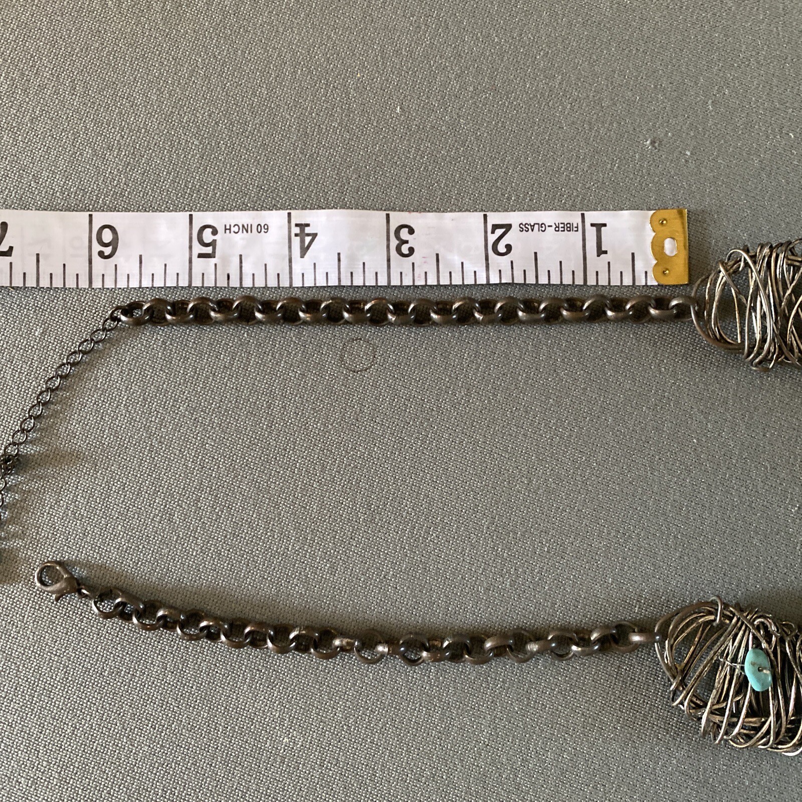 Stone Beads Wire Choker Necklace OOAK Brutalist LARP Cosplay Costume Jewelry 25”