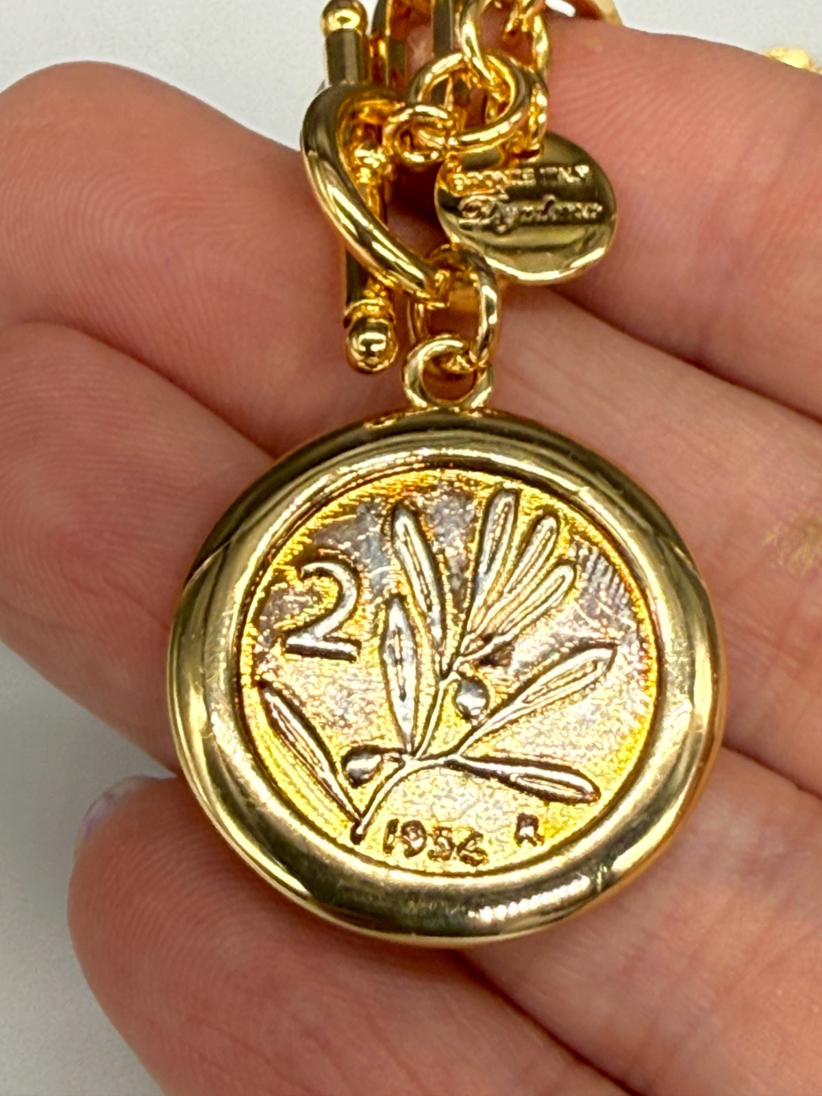Mia Fiore Necklace Dyadema 18K Gold Plated Coin Pendant Italy Paperclip Chain