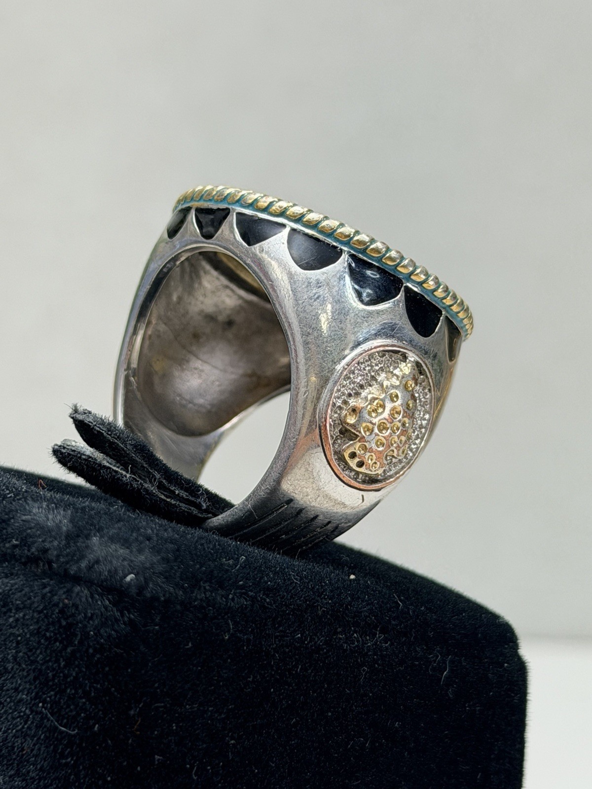 Vintage Buffalo Nickel Style Statement Ring Silver Tone Sz 11