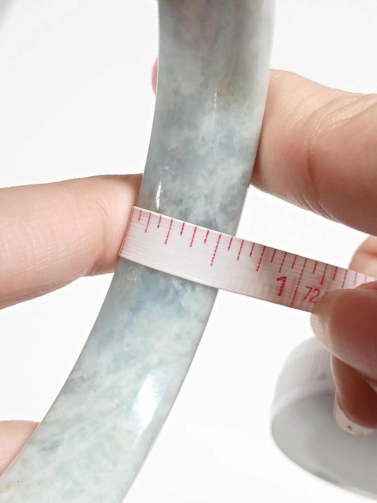 Pale Green Blue Jadeite Bracelet with Brown Inclusions 67mm