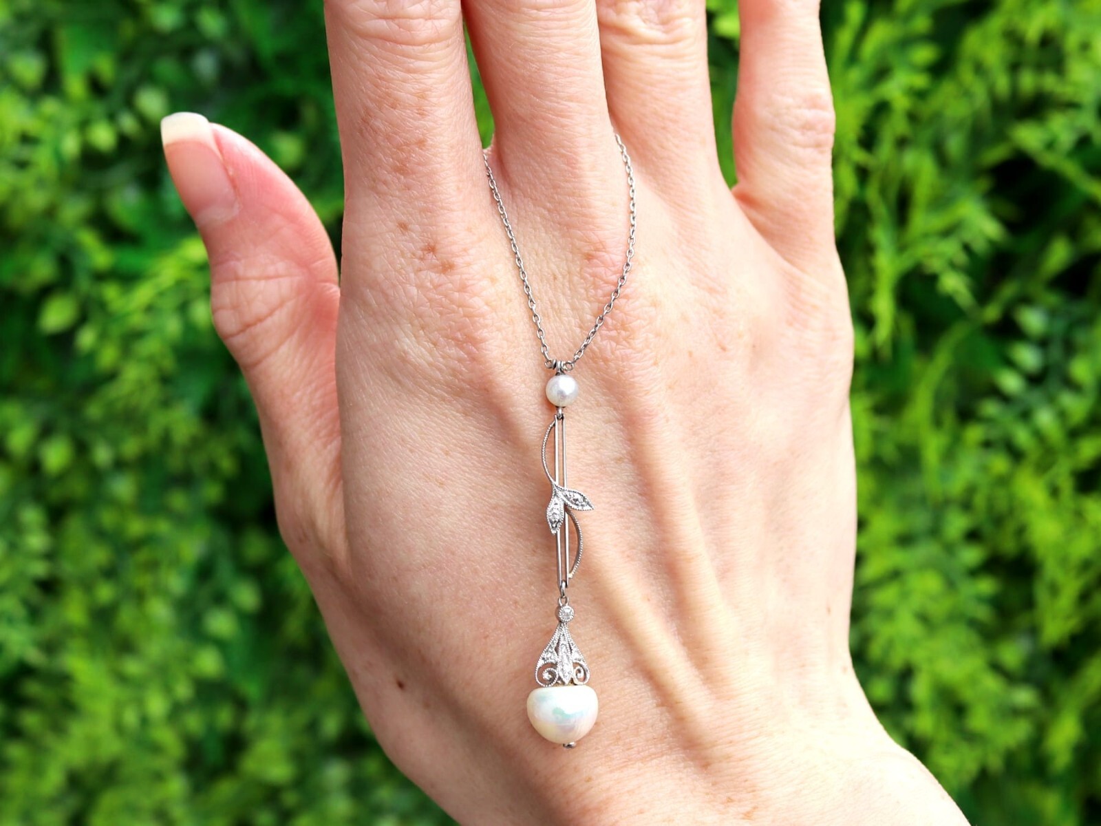 Antique Natural Pearl and Diamond, Platinum Pendant Circa 1910