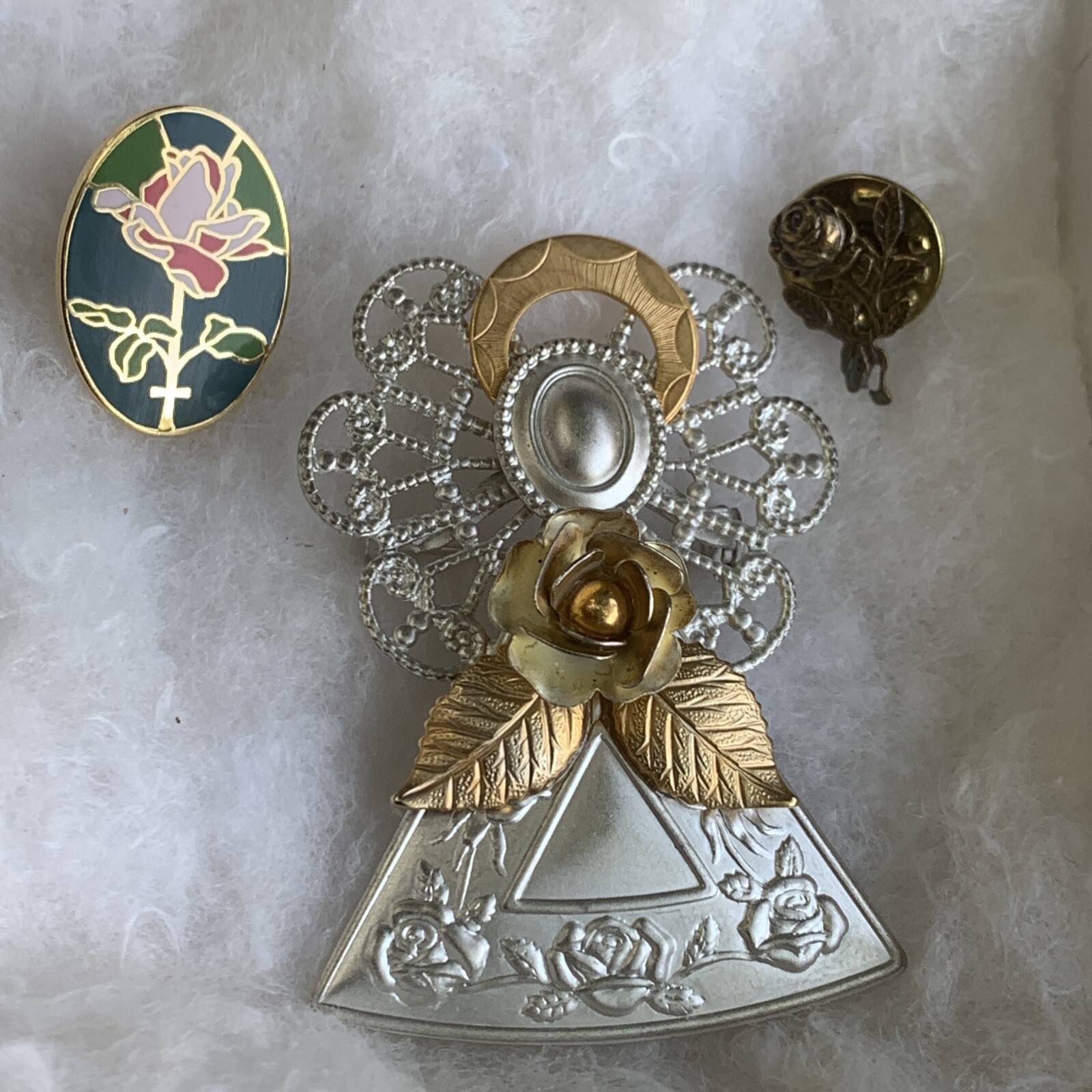 UNIQUE Aluminum Metal & Gold ANGEL & ROSE Valley Castings Cloisonne SET 3❤️sj3j5