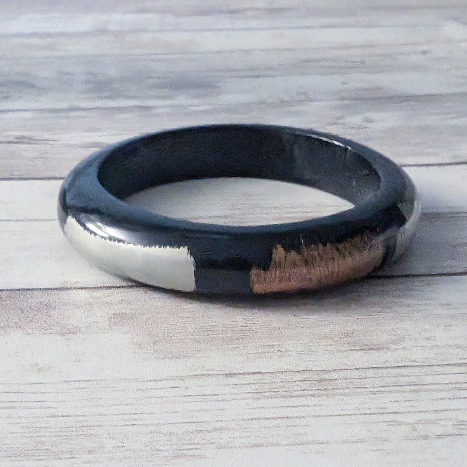 Vintage Bracelet Black Bangle with Bronze & Silver Tone Design
