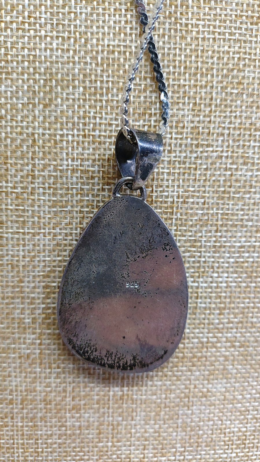 Vintage Sterling Silver Abalone Shell Pendant Necklace .925