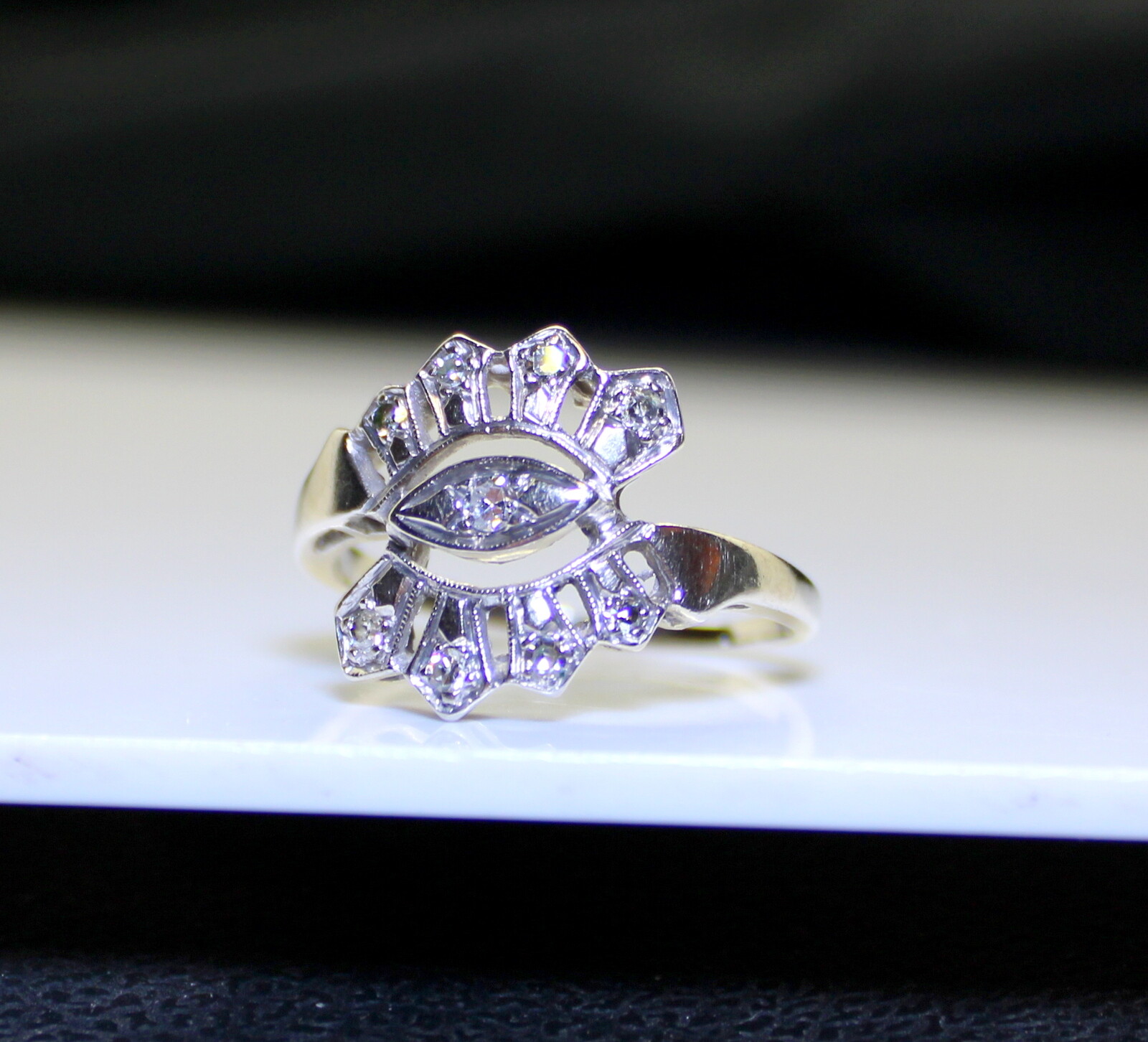 Gorgeous Antique 14K White Gold .20Ct(1/5CTW) Diamond Cocktail Ring, Circa:1920s