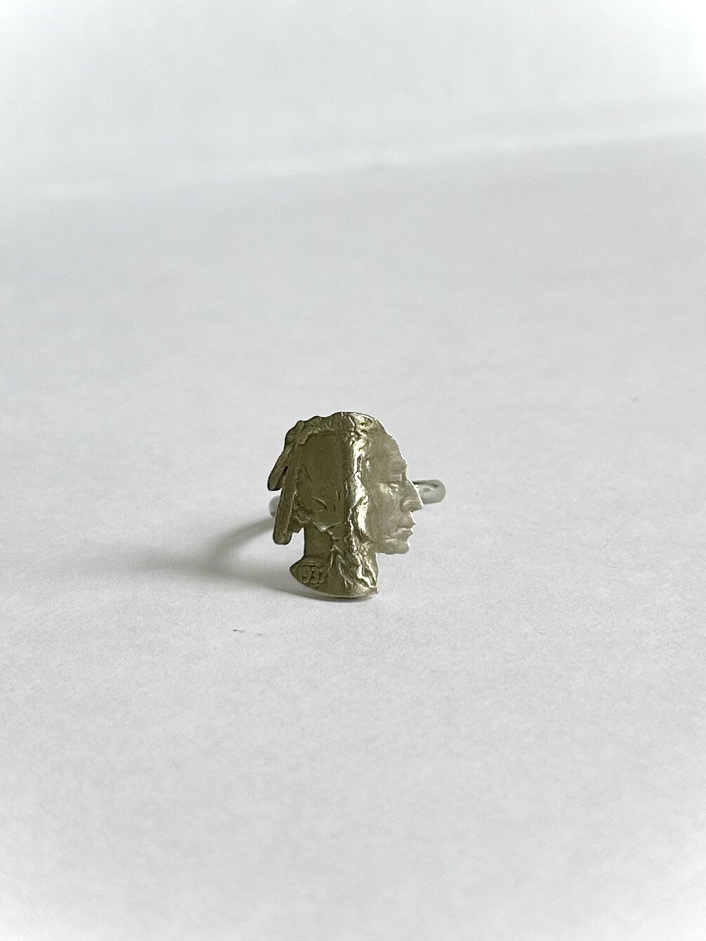 1937 US Buffalo Nickel Coin Silhouette Ring -Artisan Cut. Great Condition