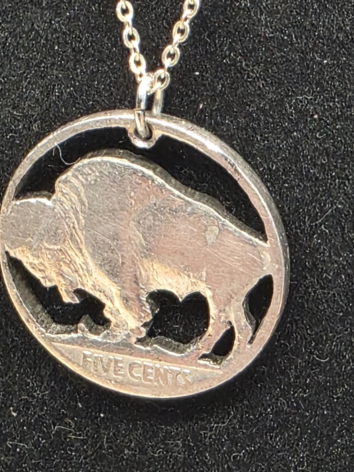 Buffalo Nickel Coin Cut-Out Necklace Pendant Vintage Sterling and Coin Silver
