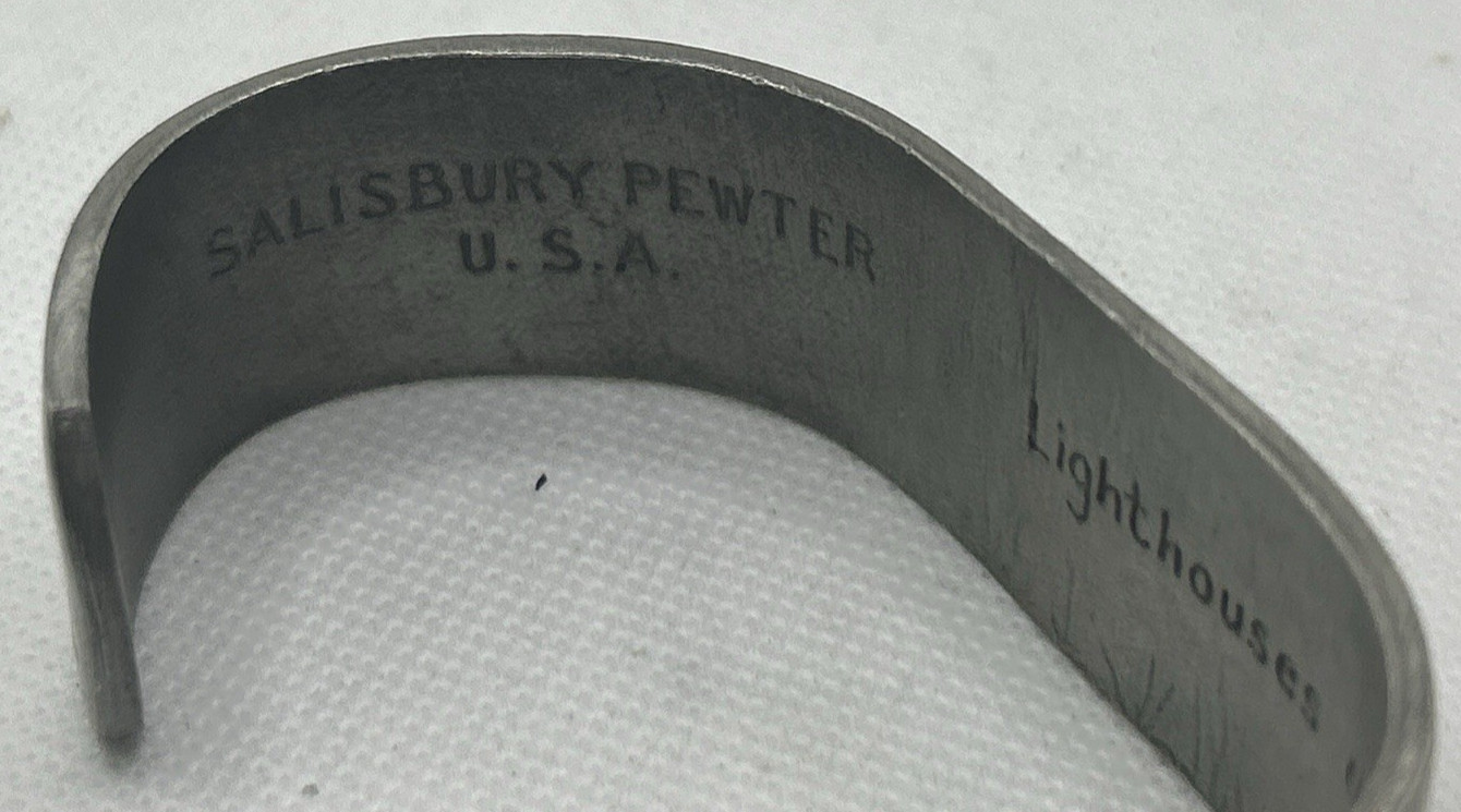 Salisbury Pewter Light houses of Maine Signed Embossed Cuff Bracelet 7″ Coastal
