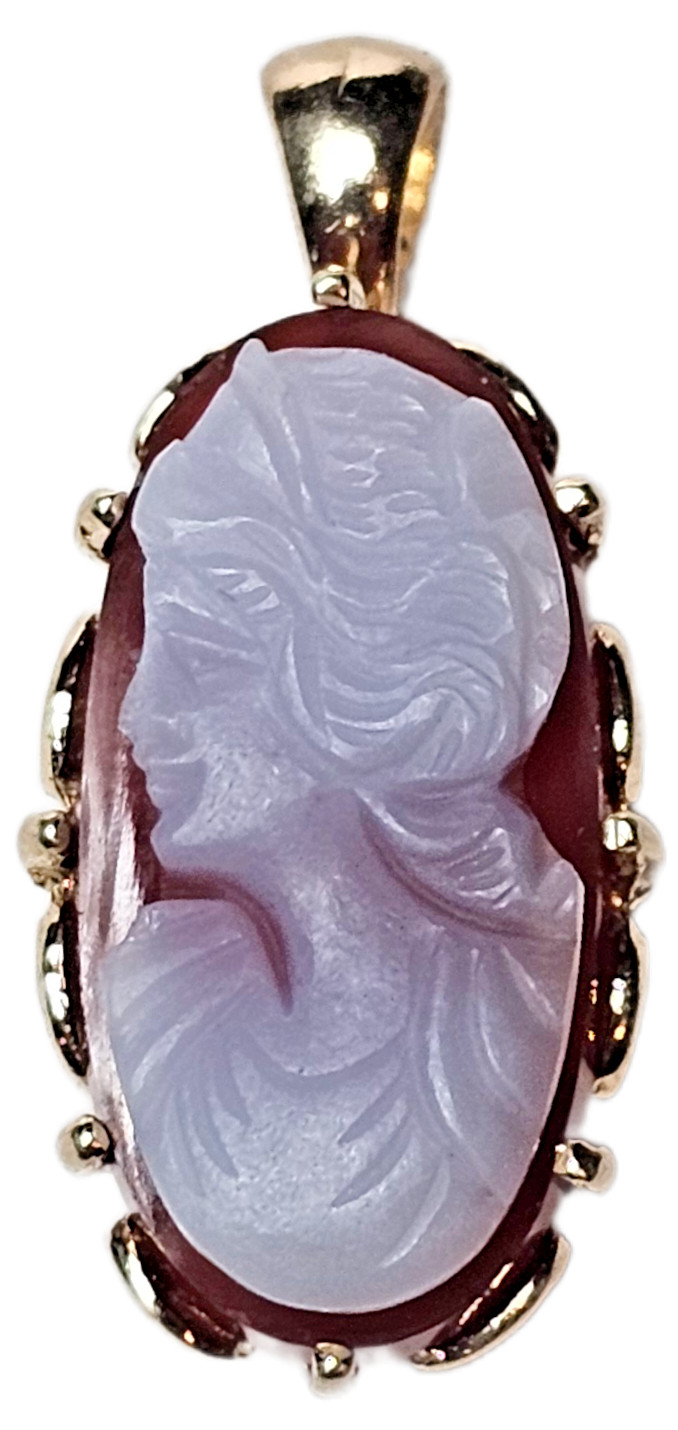 ESTATE 14K YELLOW GOLD RED AGATE CAMEO PENDANT-585-FREE USA SHIPPING