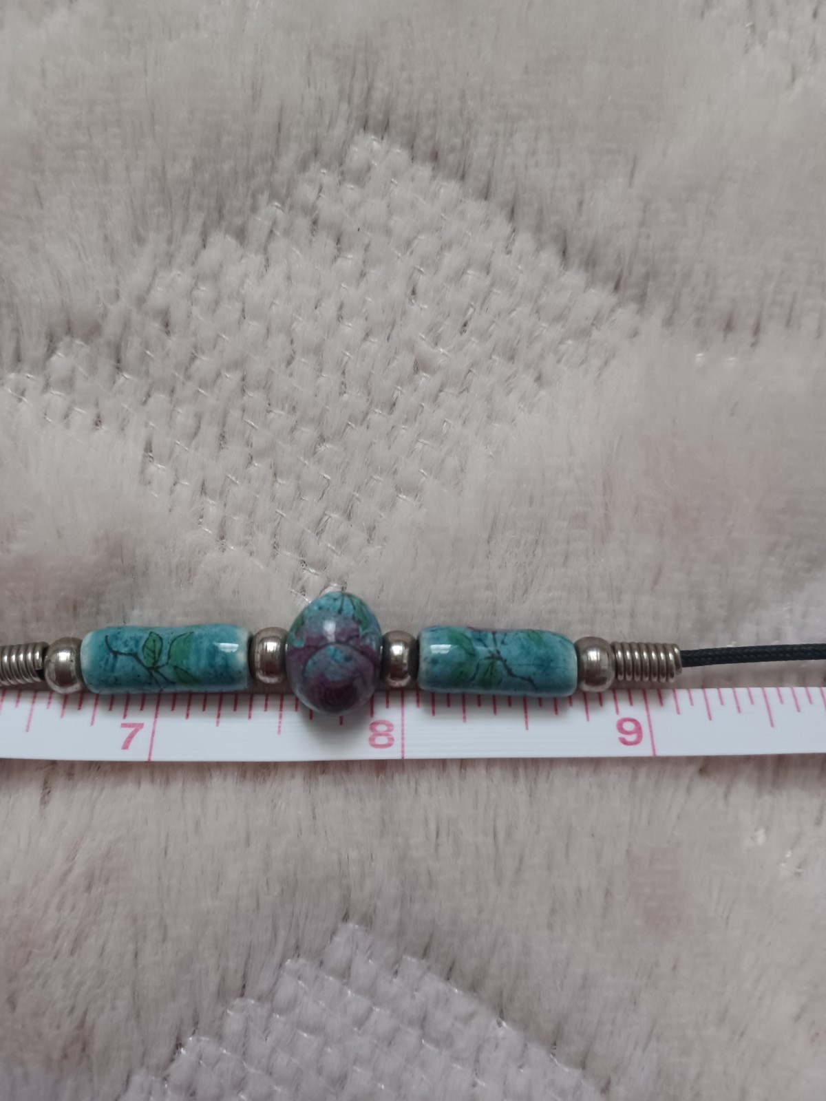 Vintage 90’s Y2K Early 2000’s Style Blue Ceramic Bead W Rose Choker Necklace