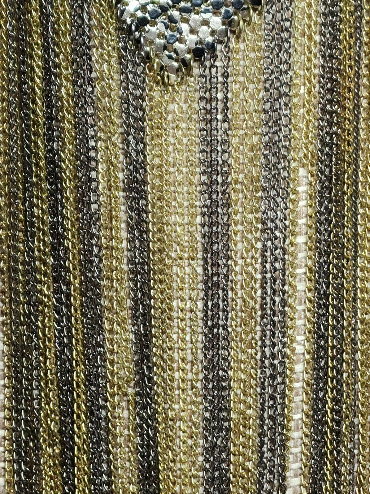 Vintage Gold tone Chainmail Fringe Leopard Statement Necklace 70s