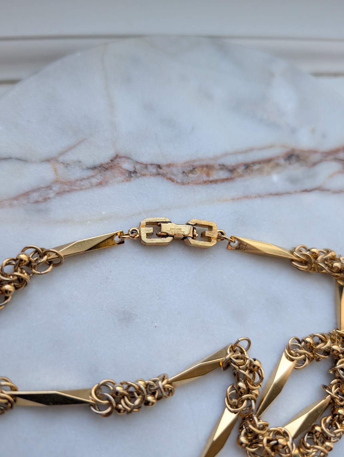 Vintage Givenchy Byzantine Link Bar Station Necklace Gold-Tone 17″