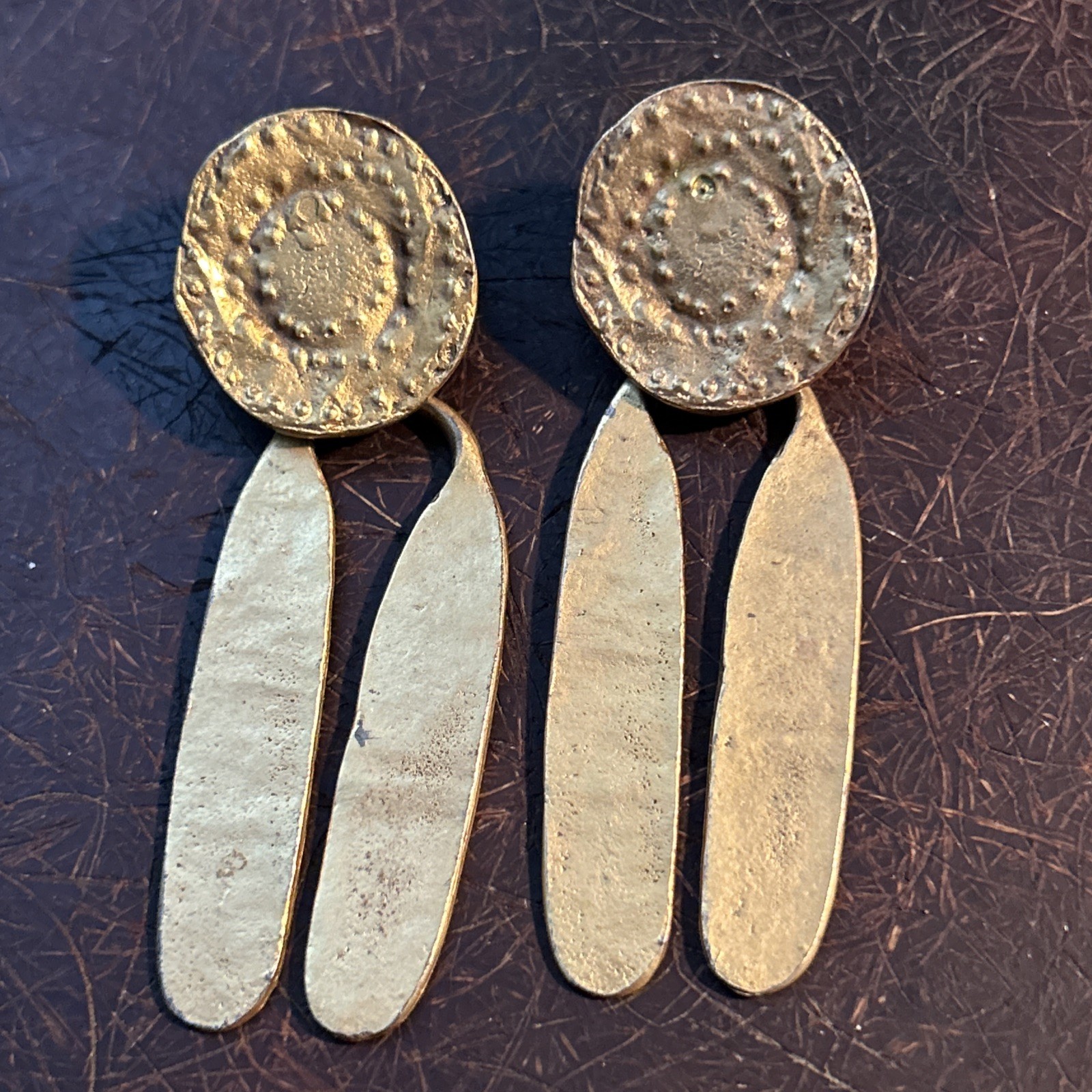 ALVA Museum Replicas WALKING SUN Gold Tone Pierces Dangle Earrings *Vintage*