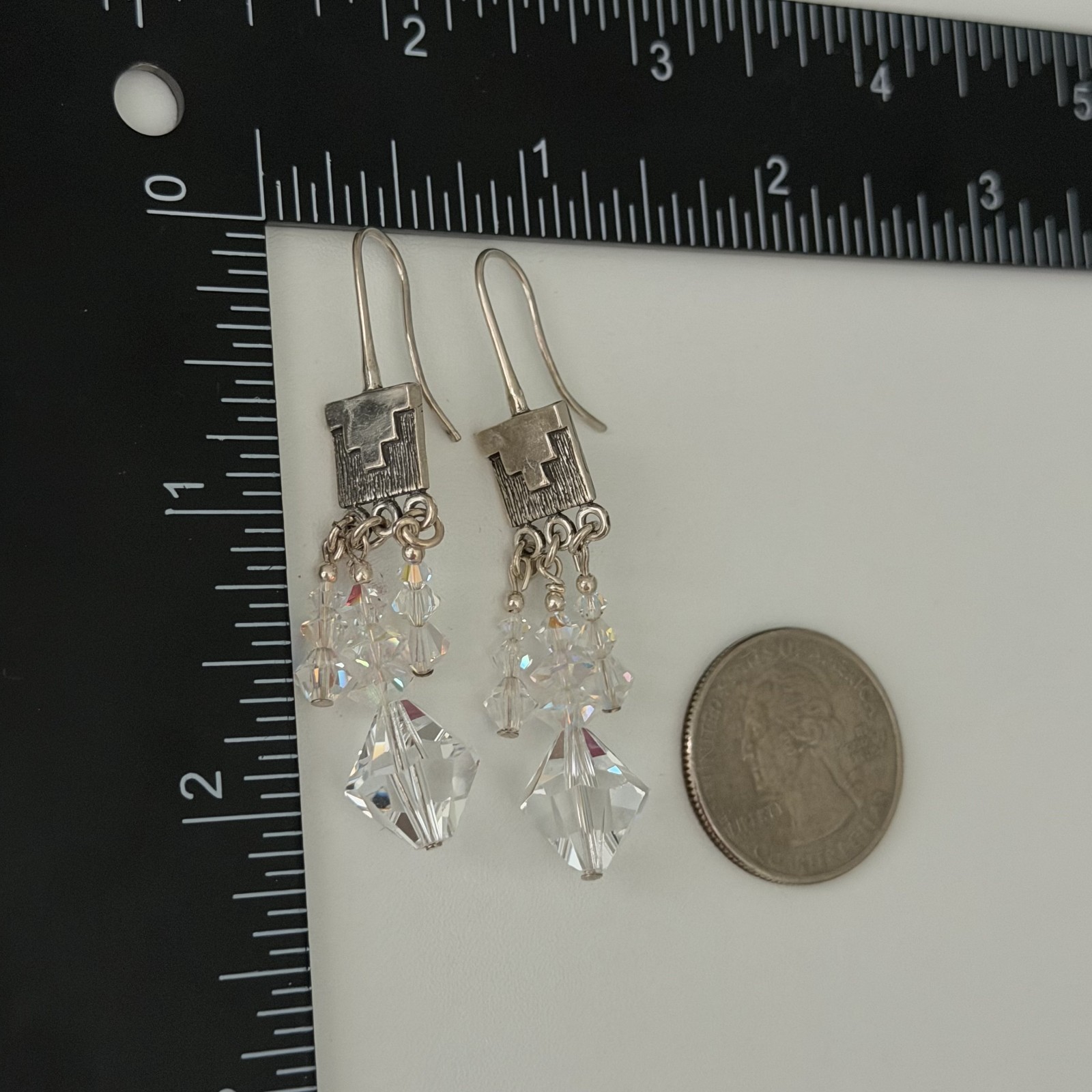Vintage 925 Sterling Silver Clear AB Crystal Chandelier Dangle Earrings