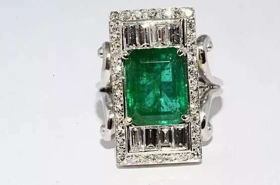 Vintage Style 6 Ct Green Emerald Cut Diamond Engagement 14K White Gold FN Ring