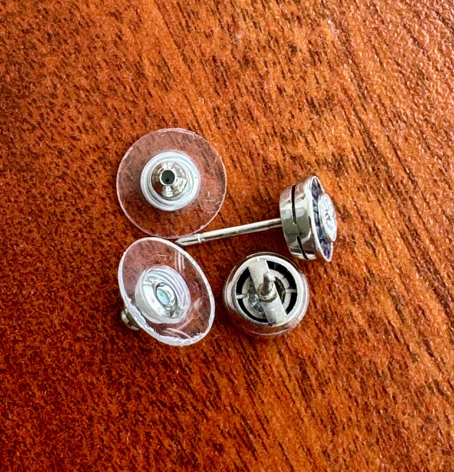 ART DECO STYLE .55 ctw DIAMOND w/ SAPPHIRE HALO PLATINUM EVERYDAY STUD EARRINGS