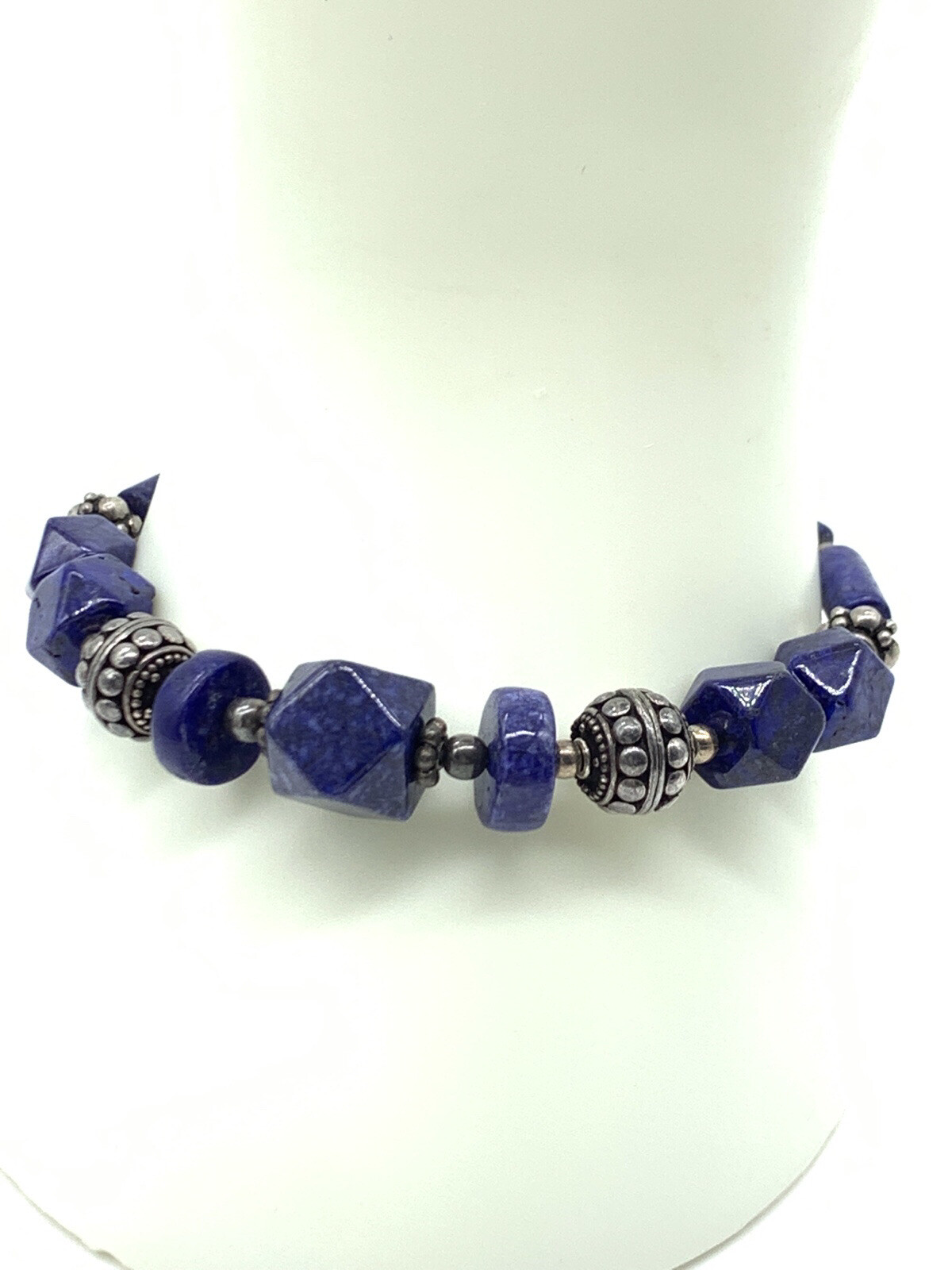 Vintage Denim Lapis Sterling Bracelet Bead Geometric S Hook Clasp 925 Artisan A2