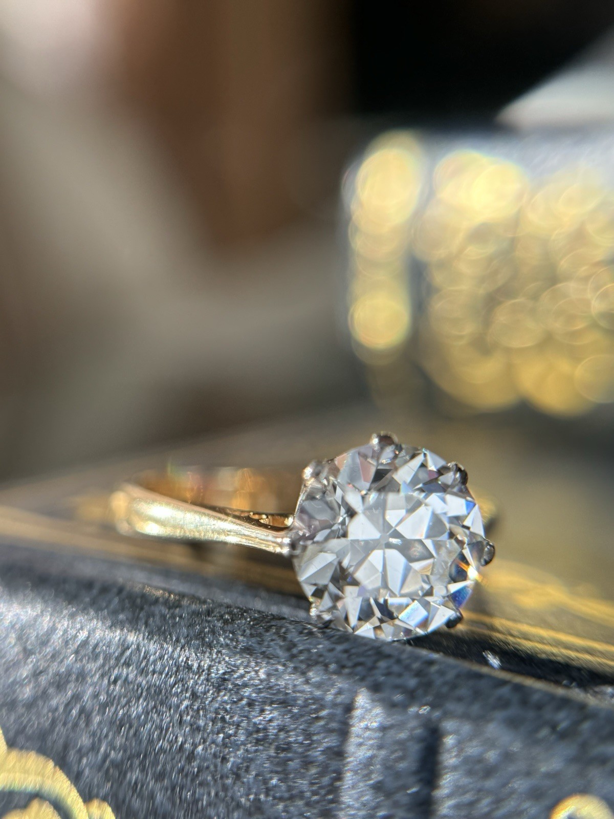 Vintage 18k Gold 2.35 carat Old European Cut Diamond Engagement Ring