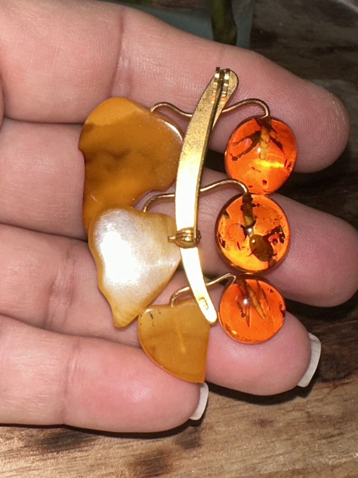 Vintage Mixed Amber 9RK Gold Brooch 1930s Egg Yolk Genuine Amber Baltic Russian
