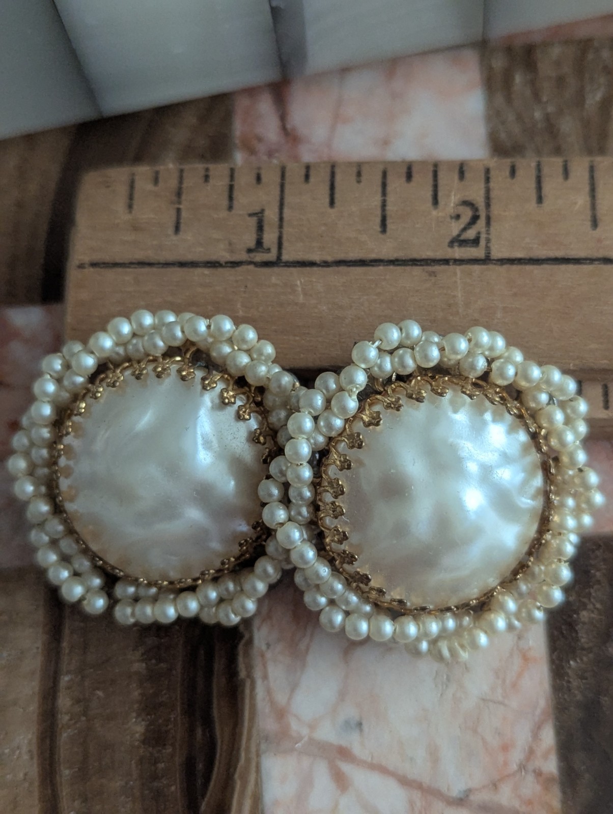 Miriam Haskell Large Pearl Ornate Cluster Statement Art Earrings Vtg Jewelry