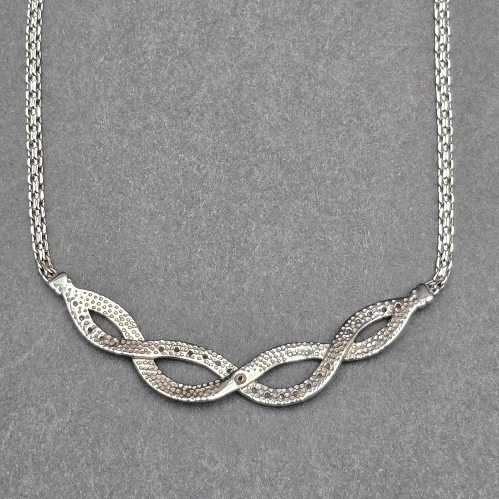 Vintage CW Sterling Silver CZ Infinity Wave Bar Choker Necklace 15″ Designer