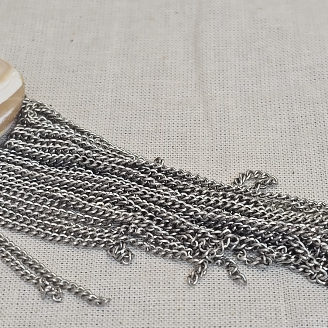 Vintage Charming Charlie Shell & Silver Tone Layered Chain Fringe Necklace MOP