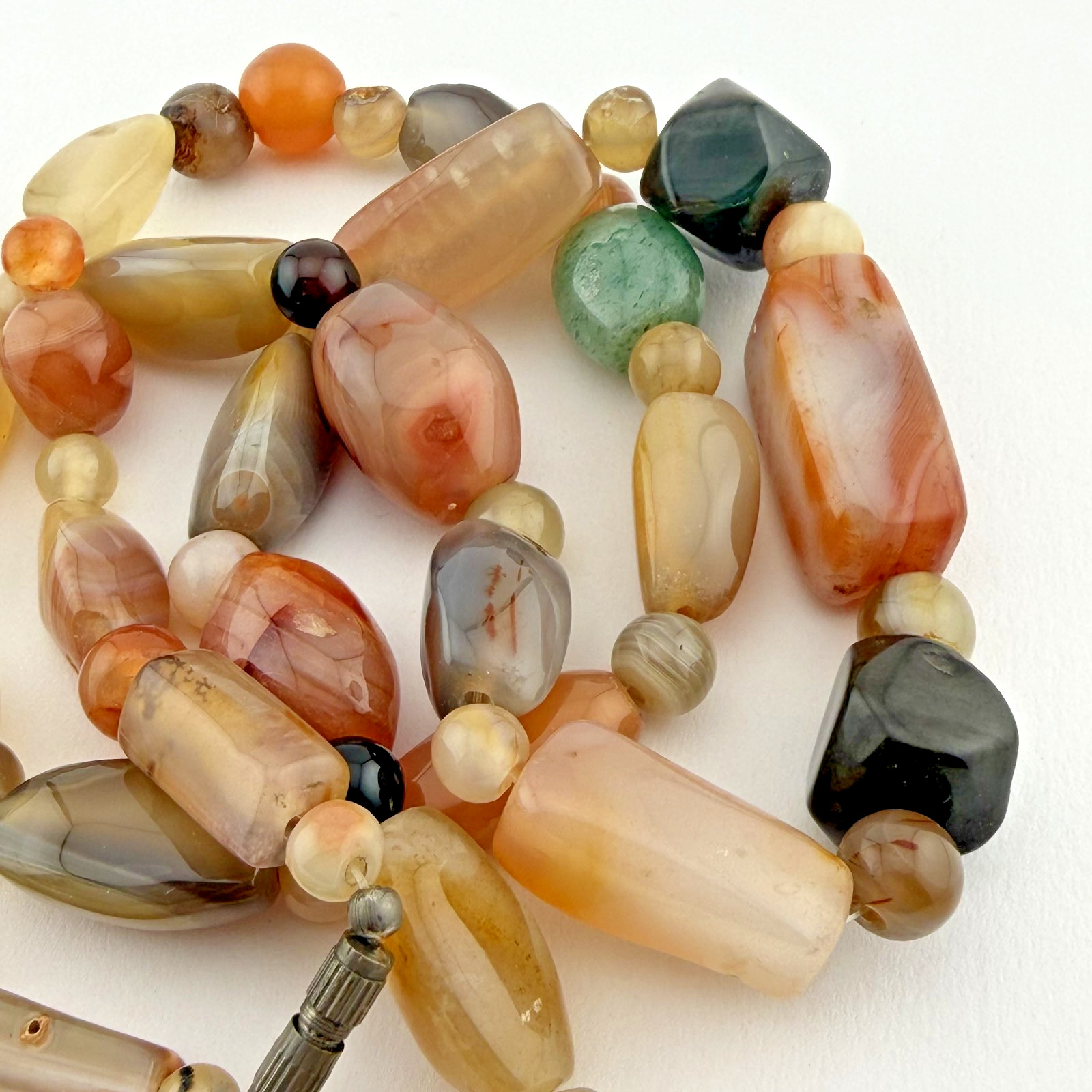 Vintage Beggar Beads Mixed Banded Agate Carnelian Stone Necklace Earthy Boho 17″