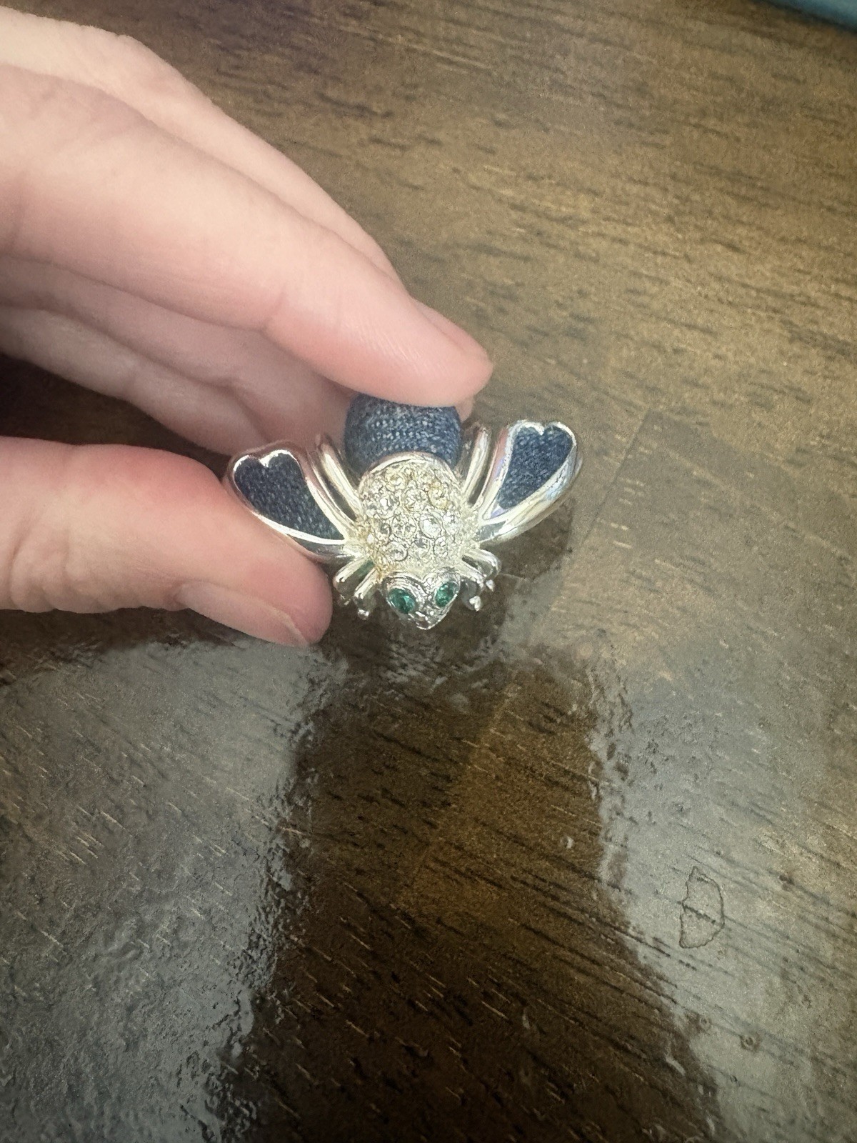 Joan Rivers Bee Pin Brooch Blue Denim Pave Crystal Silver Tone Rhinestones Vtg