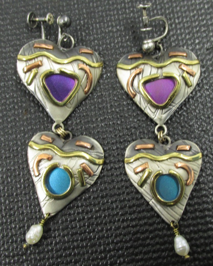 Vintage Susan Maria Buckley Mixed Metal Sterling Niobium Earrings Screw Backs