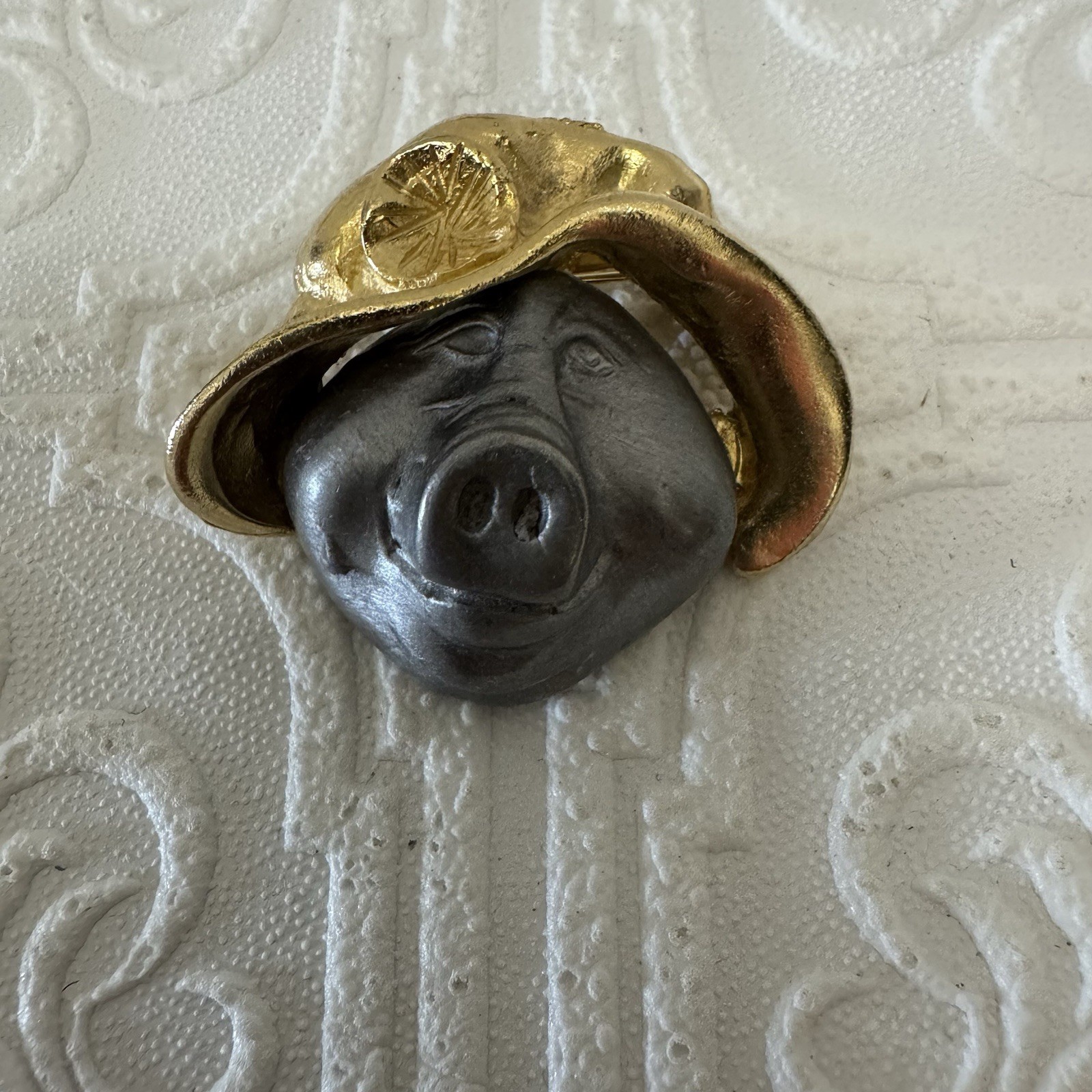 Vintage Pig Brooch Pins *Lot Of 5* Some Signed JJ Silver Tone Pewter Ceramic 3D