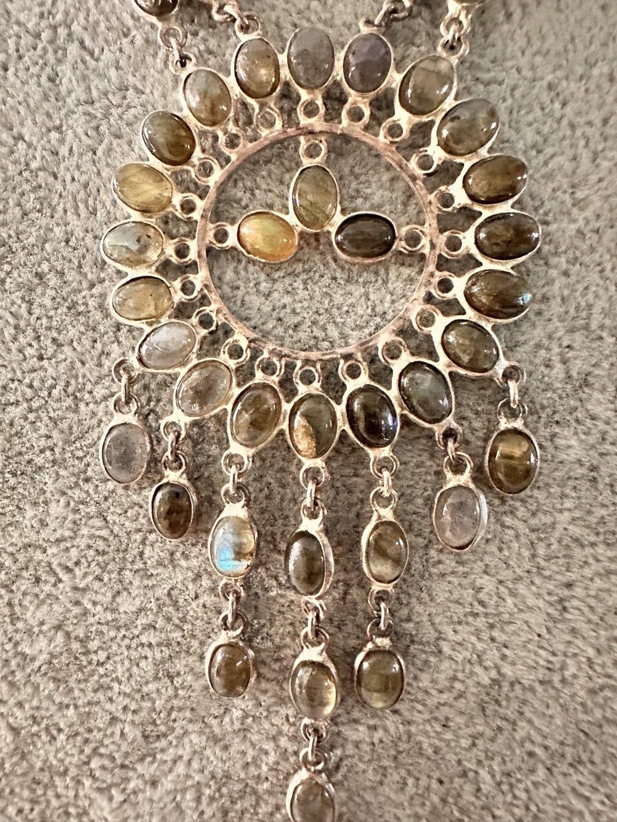 Vintage Sterling SilverDangling Gemstone Necklace 33.60 Gr.