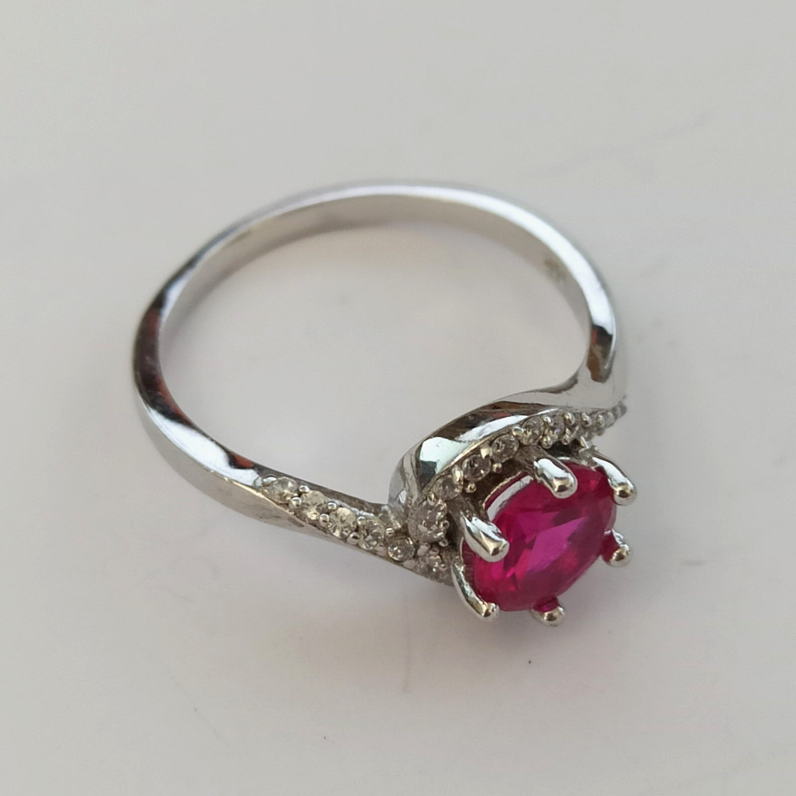 Sterling Silver Ruby Ring Bright Fuchsia Pink Tested 925 Feminine Classic Gift