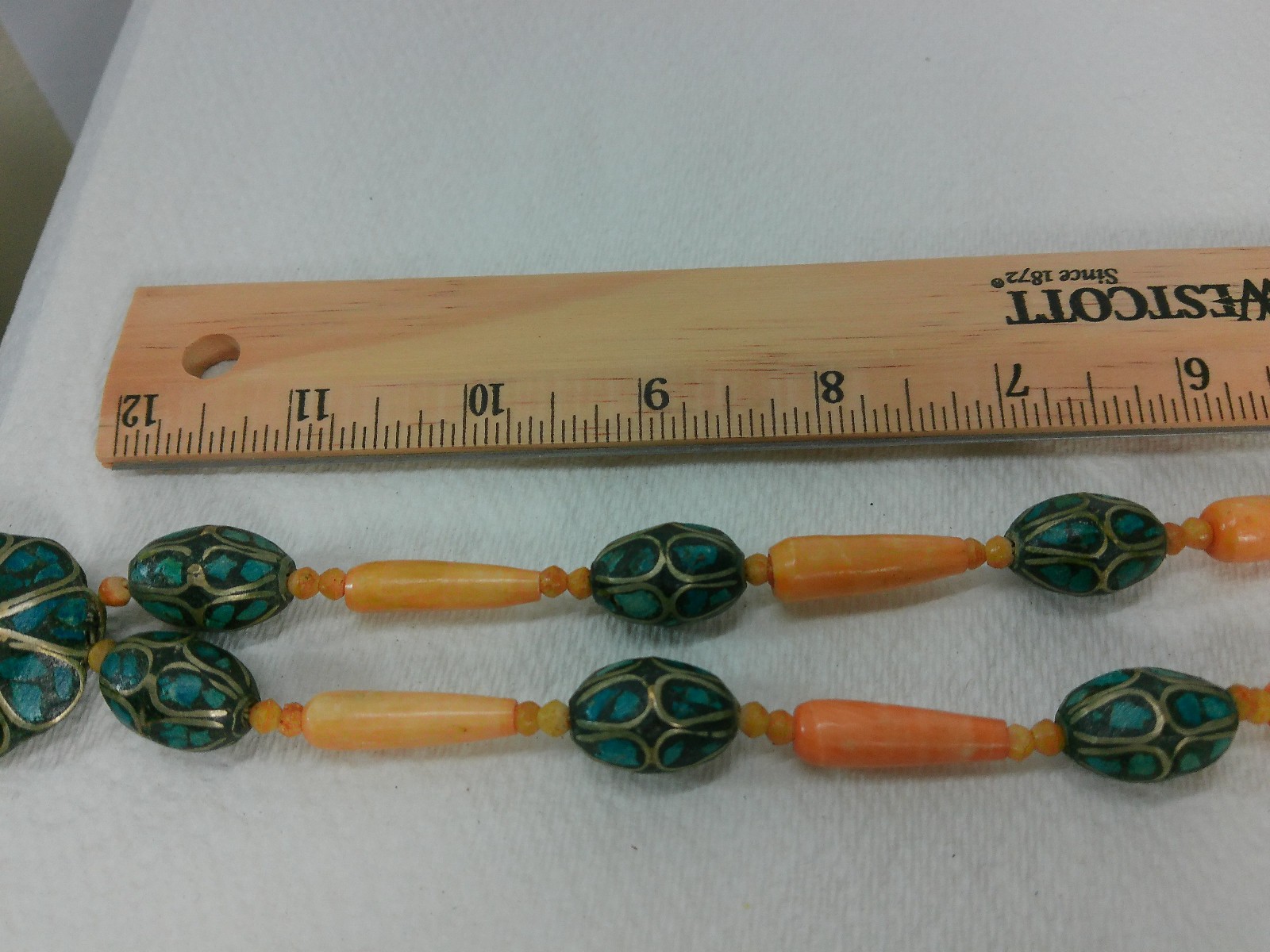 Vtg Turqoise Chip Inlay Silver Cow Bone Beaded Tribal Flower Pendant Necklace