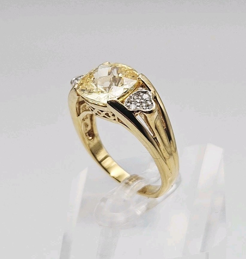 Sterling Silver Vermeil 4 CT Checkerboard Cushion Cut Ornate & White CZ Ring