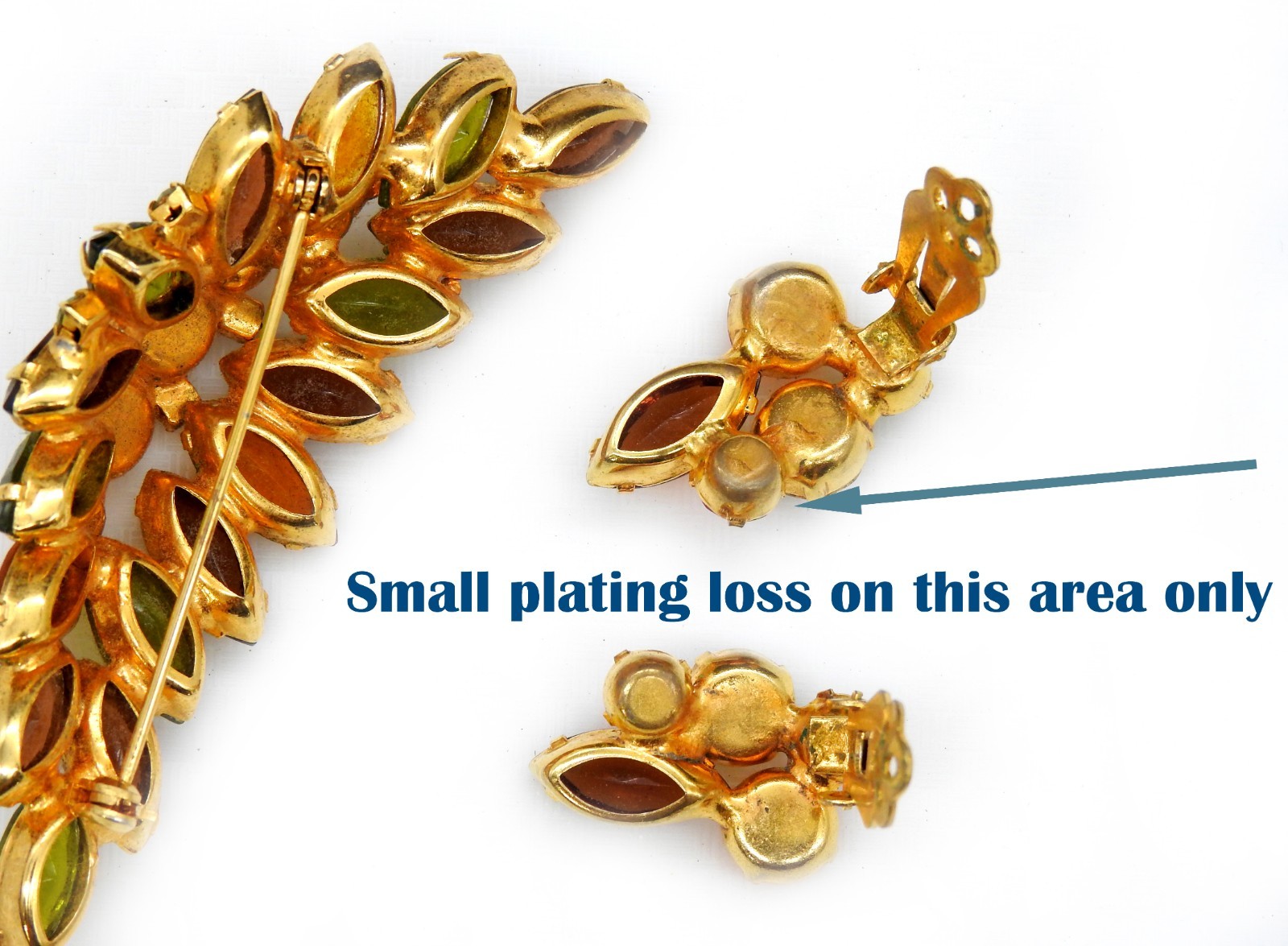 Juliana Rhinestone Brooch Clip Earrings Set Fall Colors Demi Parure Vintage