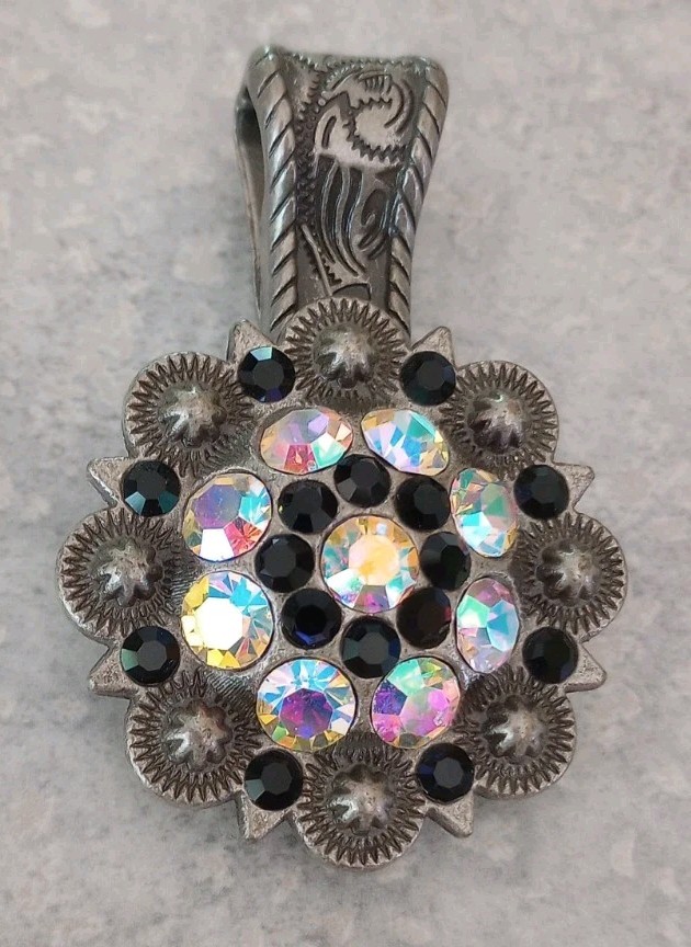 BHW Concho 2.25″ AB & Deep Red Rhinestone Western Pendant with Magnetic Clasp