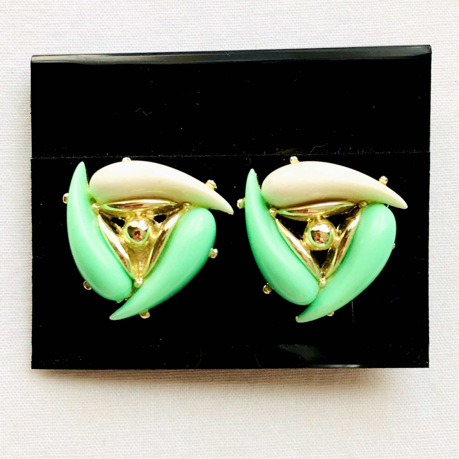 Atomic Triangle Earrings Clip On Vintage Mid Century 60s 80s Style Bold Jewelry